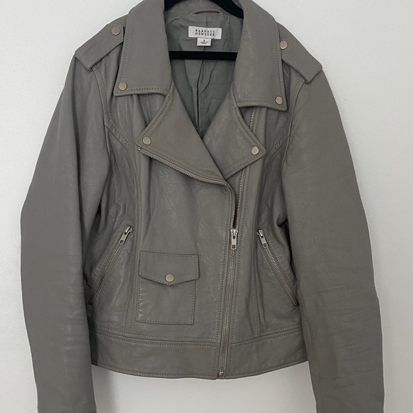 Grey Barney's NY Leather Moto Jacket - Picture 1 of 5